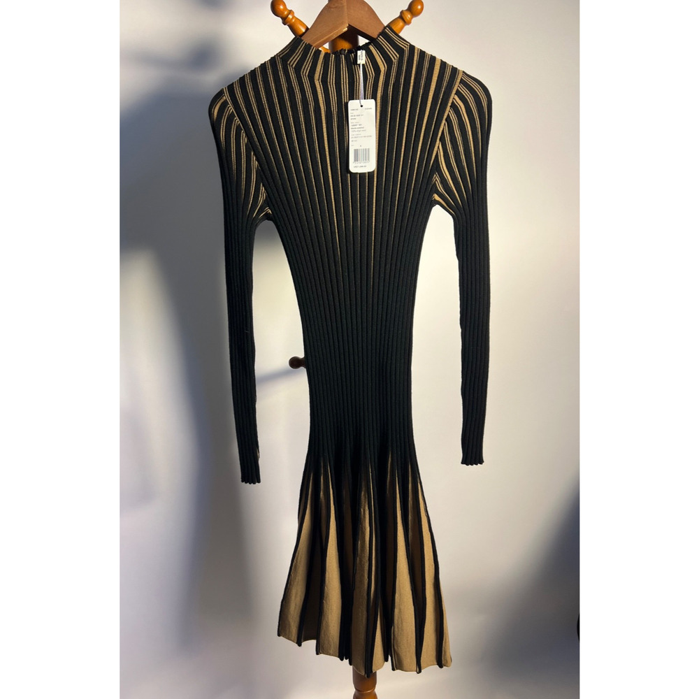 Akris Punto Black-Caramel Striped Wool Dress NWT— Size 4 Retail $1,490